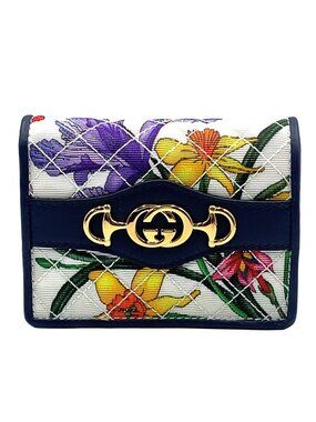 Gucci Zumiflora Compact Leather Canvas Multicolor Bifold Wallet Gold